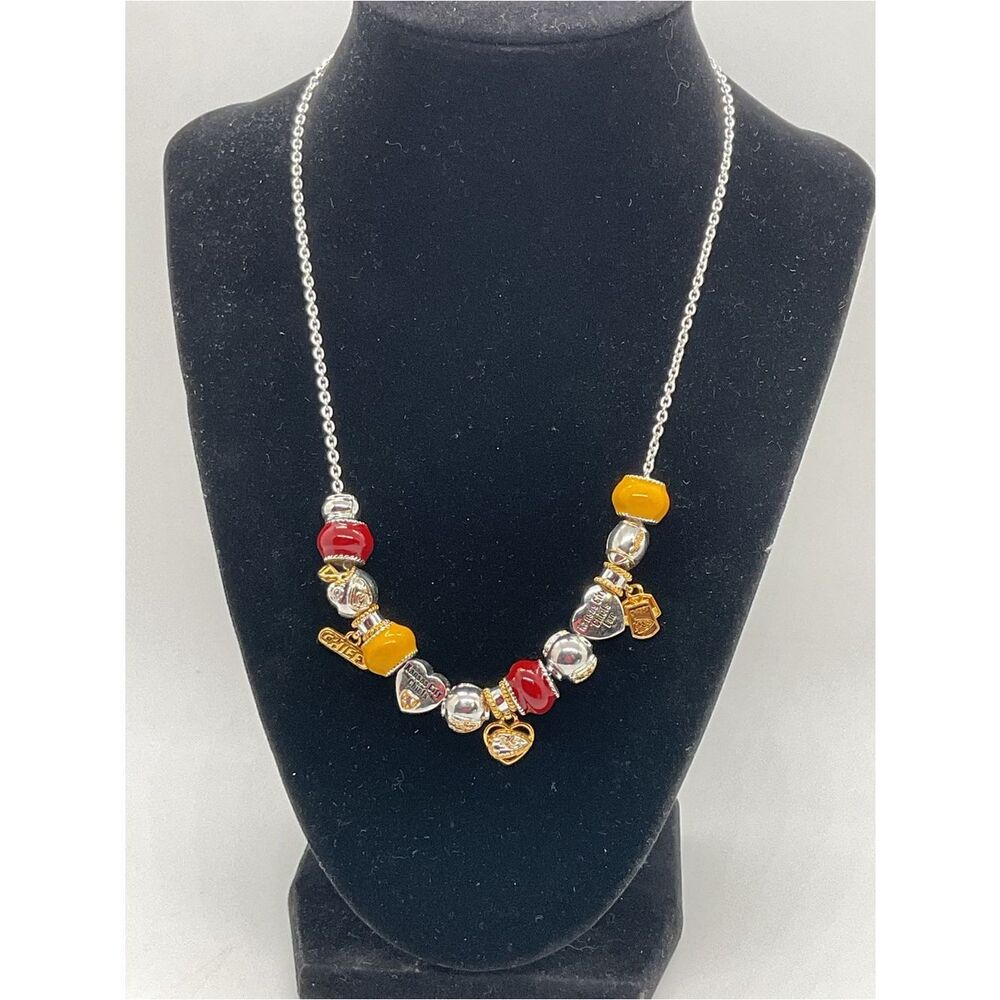 Kansas City Chiefs Themed Beaded Necklace with Red and Yellow Charms